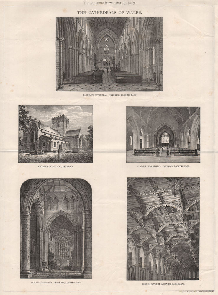 The Cathedrals of Wales; Llandaff St. Asaph Bangor St. David's 1873 old print